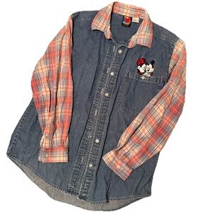 VTG 90s Disney Unlimited Mickey & Minnie Long Sleeve Denim Shirt Size Large